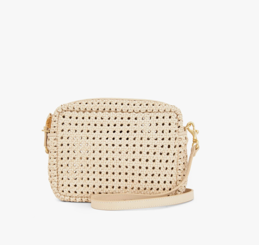 Clare V. Woven Leather Clutch with Tabs in Twilight Woven Checker